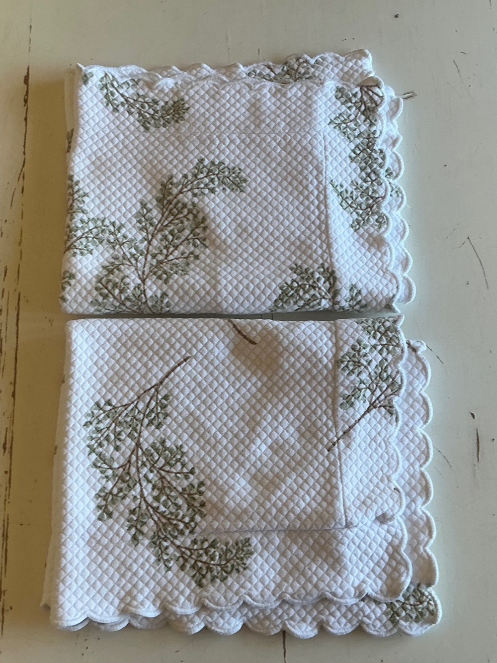 2 Garnet Hill Cotton Matelasse Floral pillow cases shams